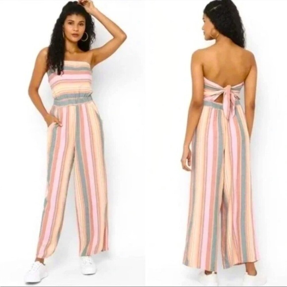 NWT American Eagle Striped Tie Back Tube Linen Jumpsuit